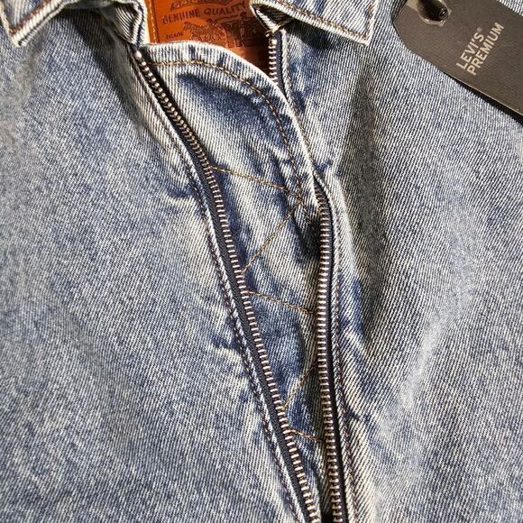 Levi's Premium Sherpa Bomber Jacket Small S Medium Wash Navy Satin 90s Vintage - Picture 7 of 15